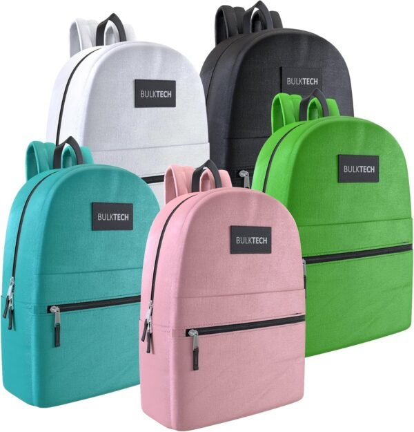 5 Pack Classic Backpacks in Assorted 5 Colors - Wholesale Bulk Bookbags for Kids, Ideal for Schools, Charities, and Organizations Seeking Durable and Reliable Backpacks