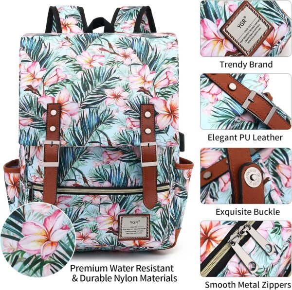 YGR Floral Laptop Backpack for Women, Female, School, Travel, Business, Outdoor Sports, Office, Work - Image 5