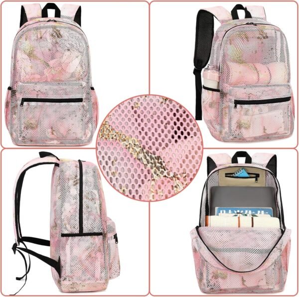 Bluboon Mesh Backpack for Girls Kids Semi-Transparent School Bookbag See Through Beach Bag Daypack - Image 4
