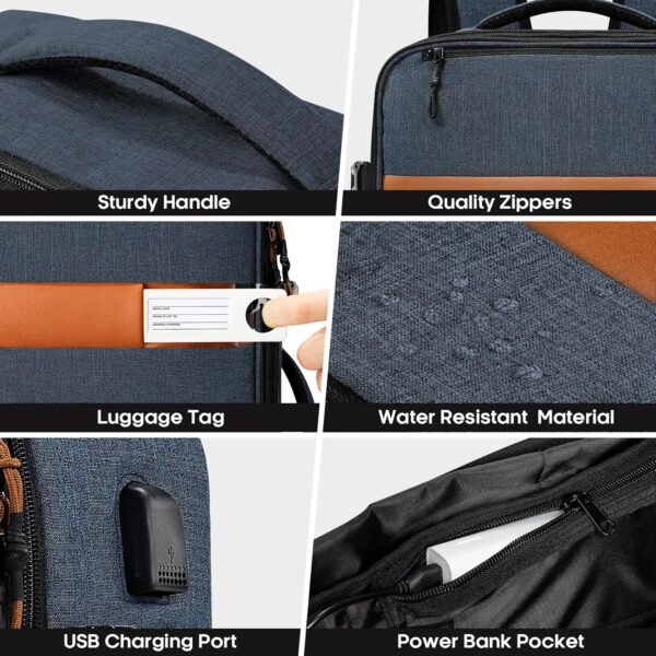 POWAITER Carry on Backpack, Large Travel Laptop Backpack 40L, 17 Inch Flight Approved Luggage Backpack for Men & Women with 4 Packing Cubes, Great for Airplanes - Ocean Navy - Image 6
