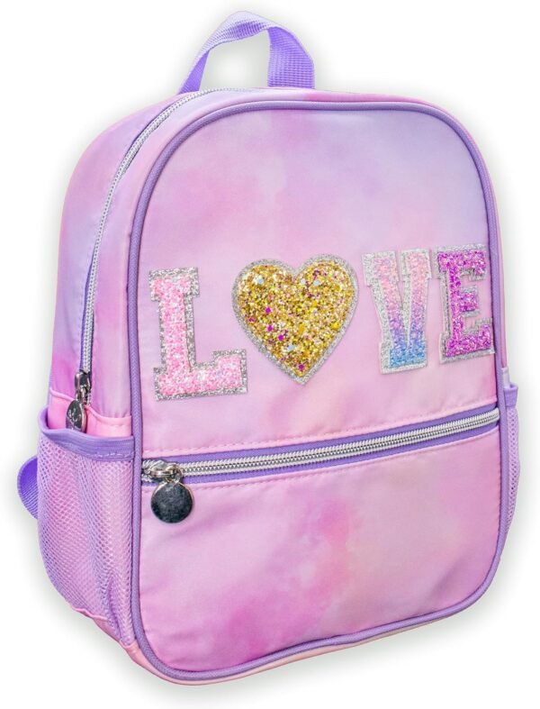 FROG SAC Mini Toddler School Backpack for Girls, Pink Preschool Kids Backpacks, Small Daycare School Bookbag, Tie Dye Glitter Little Girl Travel Back Pack Bag (LOVE - Tie Dye)