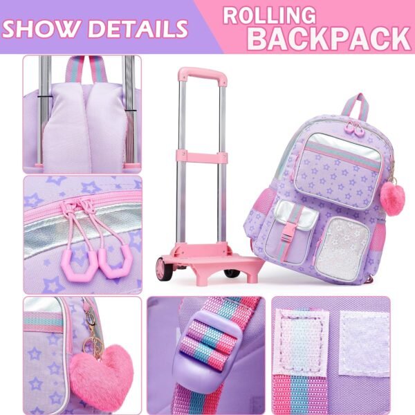 Meetbelify Backpack with Wheels for Girls Rolling Backpack Cute Carry on Backpack for Elementary Student - Image 5